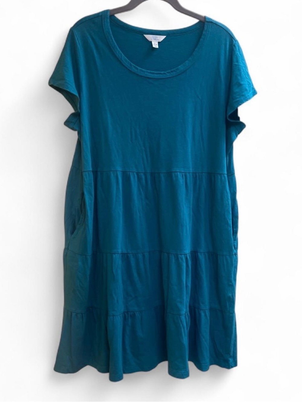 Time and Tru Casual Teal Tiered Short-Sleeve Women's Dress Large